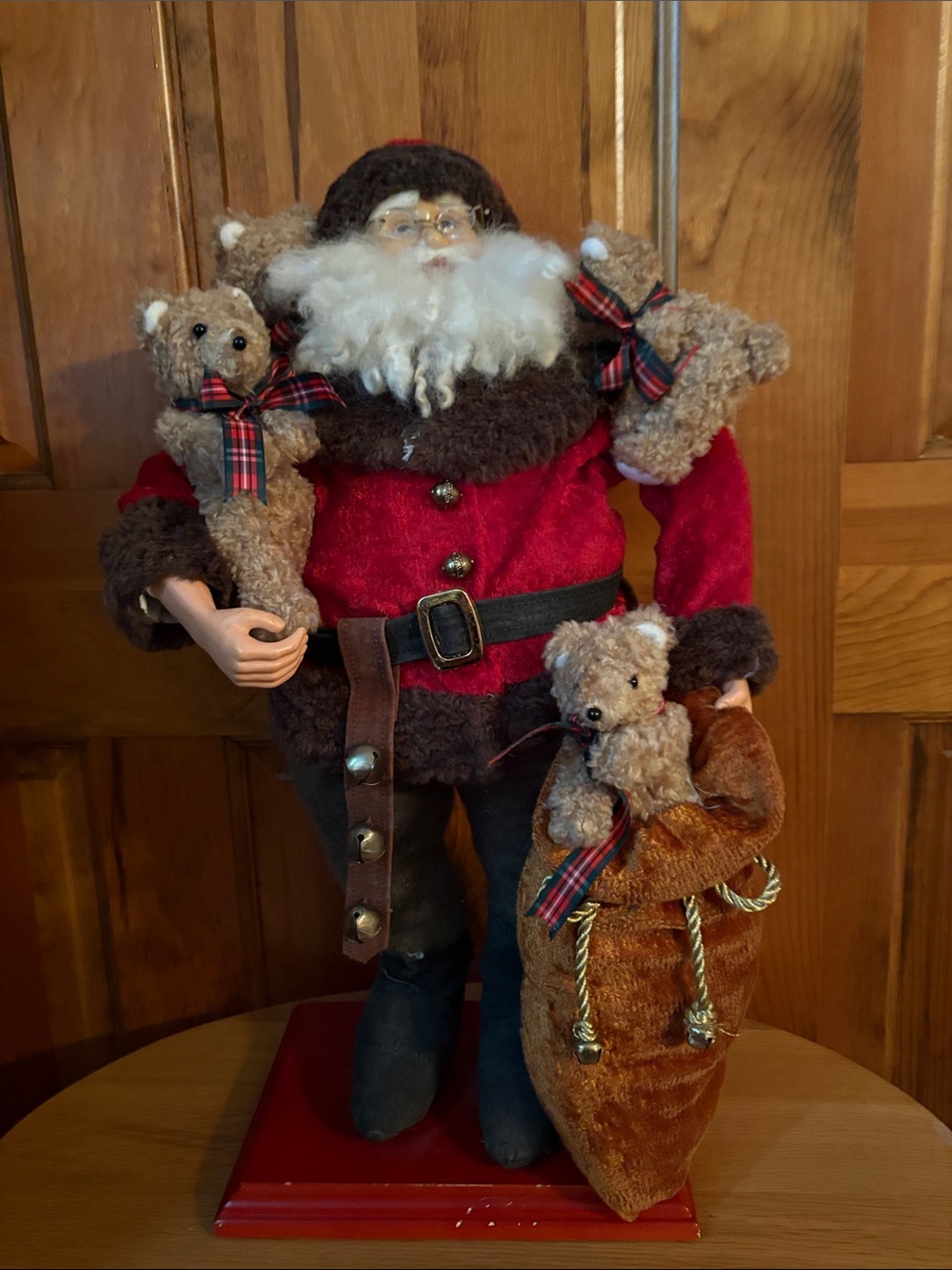 Holiday Santa Doll with Red Coat and Plush Teddy Bears